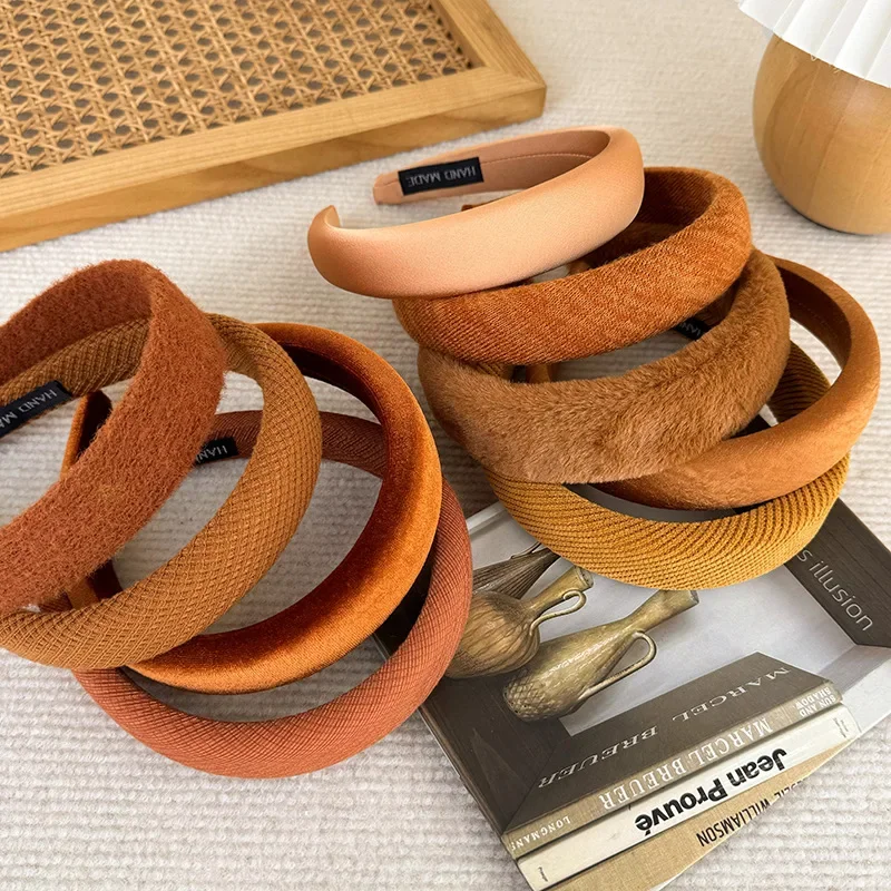 New Pumpkin Color Headband Velvet Sponge Wide Hair Band for Woman Girl Elegant  Hair Hoop Autumn/Winter Fashion Hair Accessories