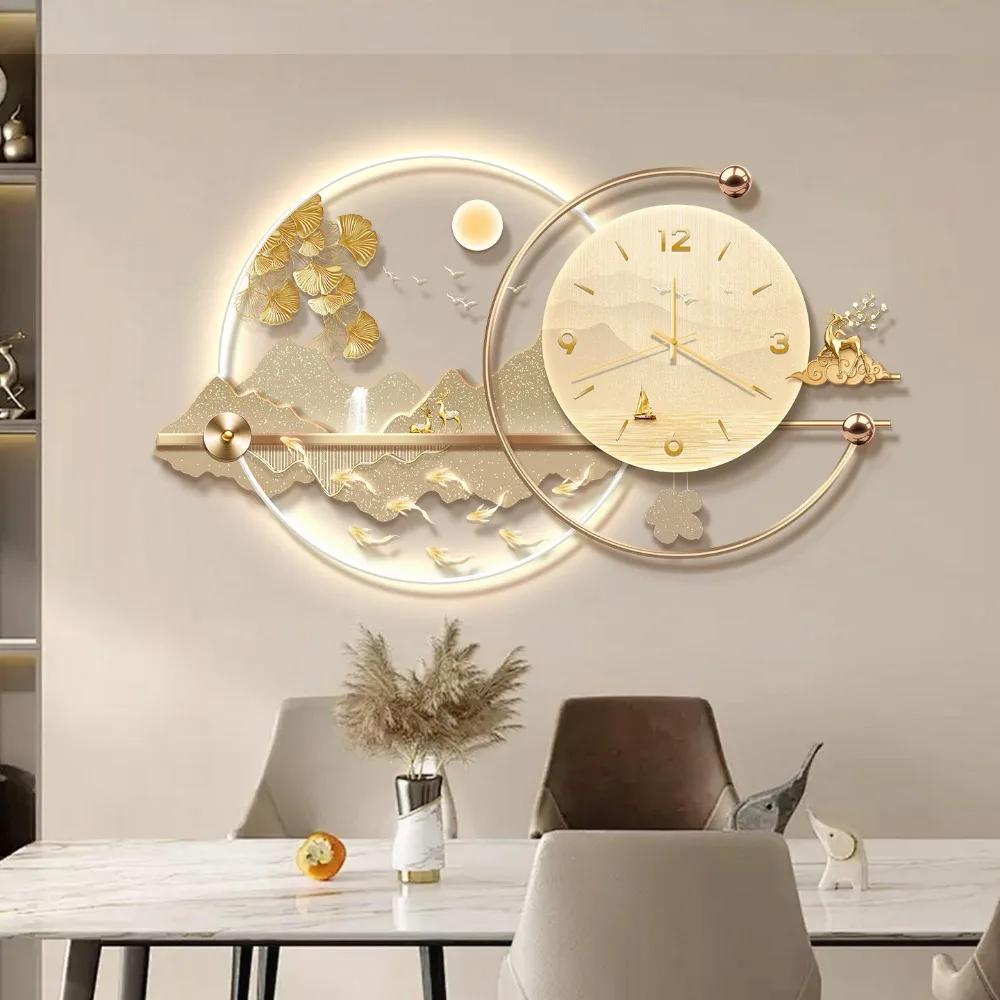 Luxury LED Wall Clock Mute Swing Clock Dining Room Wall Art Painting High-end Living Room Home Decor Mural Home Decor