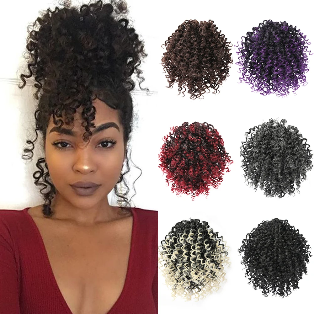 Afro Puff coulisse coda di cavallo estensioni dei capelli ricci crespi corti Chignon sintetici posticci Updo Hair Bun con due clip