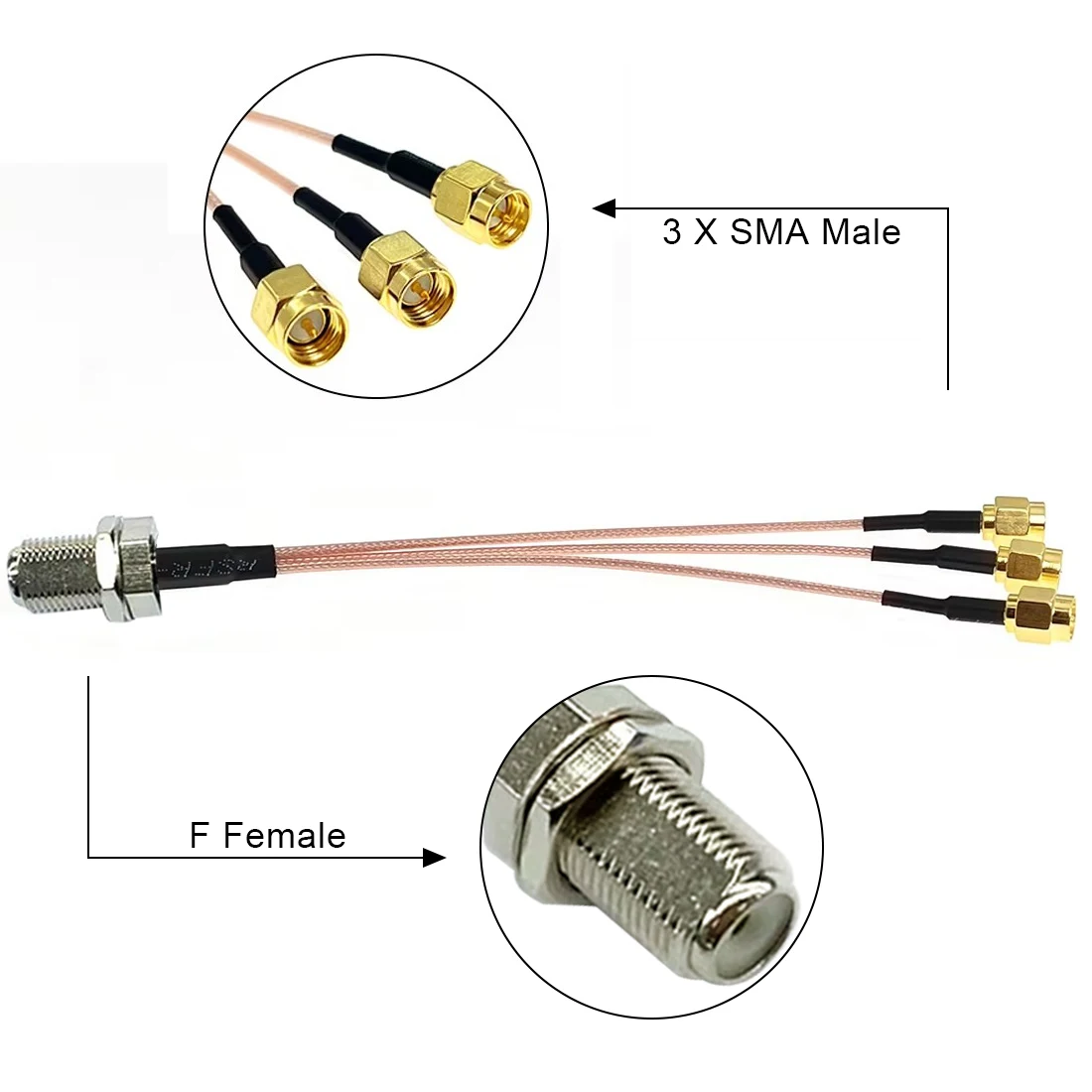 1PC F Female Nut to 3X SMA Male Plug Splitter Combiner Pigtail Cable 15CM 6