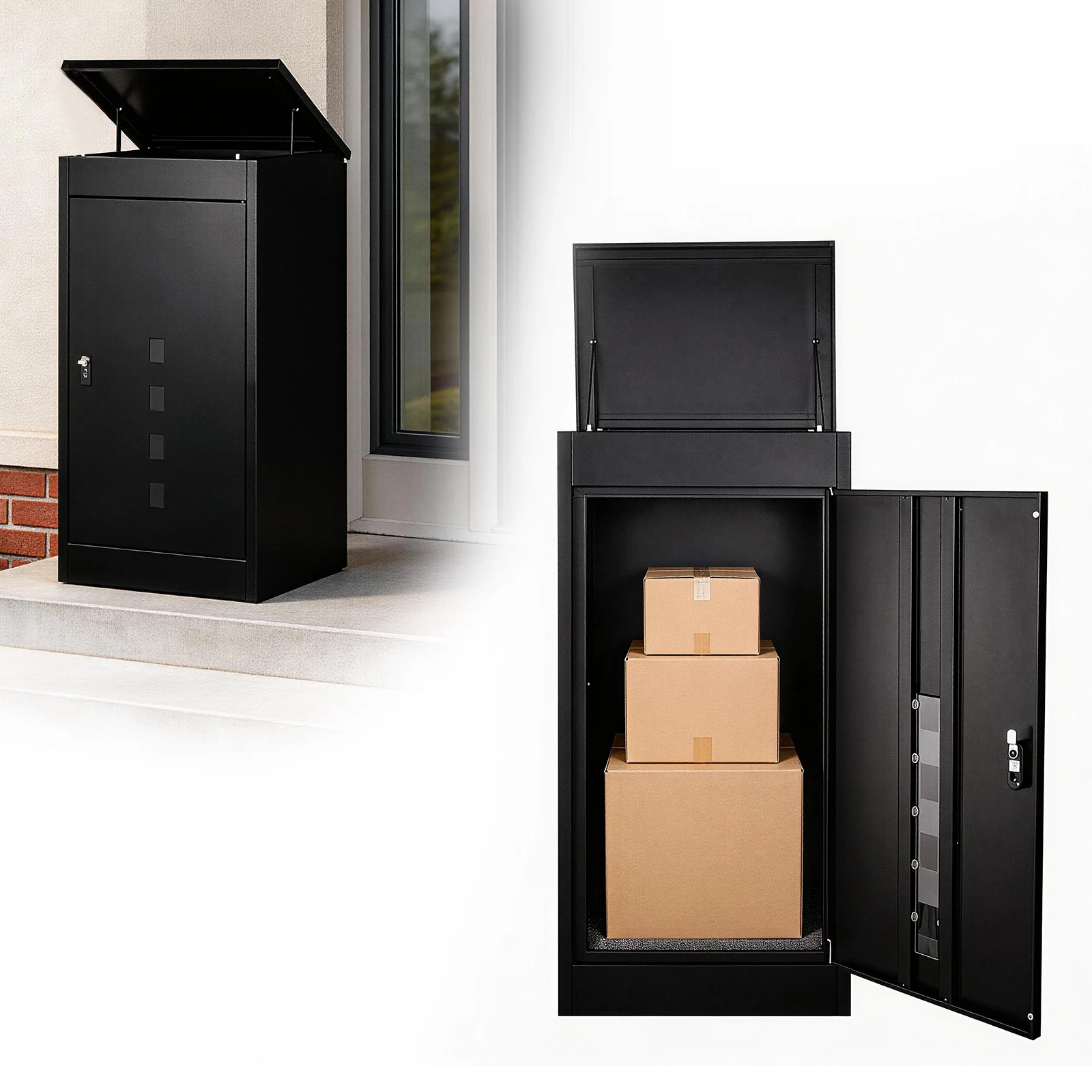 Package Delivery Boxes for Outside, Extra Large Black Parcel Drop Box with Coded Lock, Made of Steel Mailbox with Waterproof Anti-Theft Function, Not Easy Deformed for Home, Porch, Business, Curbside