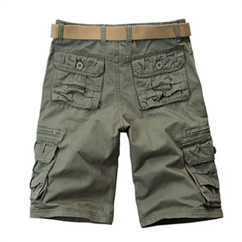 2025 Summer Men's Cotton Cargo Shorts Multi-Pocket Casual Short Pants Male Hiking Loose Solid Jogging Shorts No Belt Plus Size