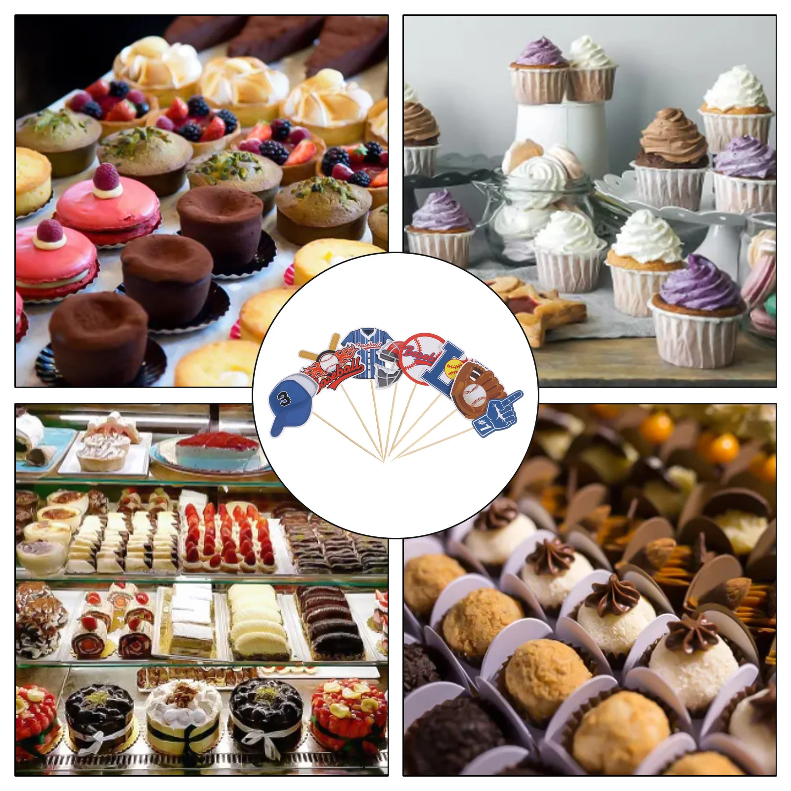 

3Sets Cake Decoration Toppers Safe Material Creative Photo Props Birthday Party Cupcake Picks Baseball Cake Topper