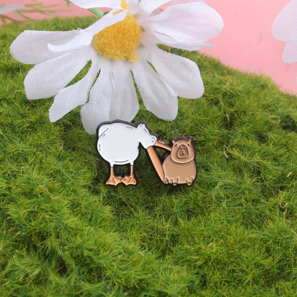 Cute animal cartoon style, Pelican and guinea pig Capibala cute brooch, clothing accessories collar pin metal badge.-Brooch