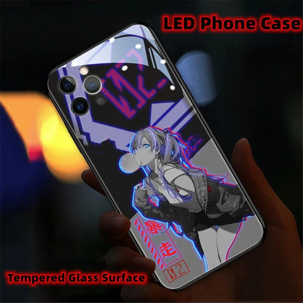 2024 Anime LED Phone Case For iPhone 12 13 14 15 16 XR X Pro Max Plus Mini Sound Control Protect Shockproof Glass Back Cover