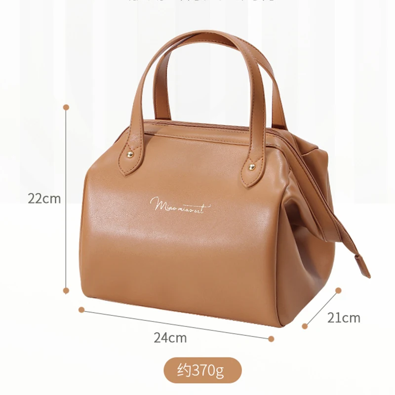 Leather Insulated Lunch Bag for Women Large Capacity Waterproof Travel Lunch Dinner Bags Pink Container Food Storage Bags