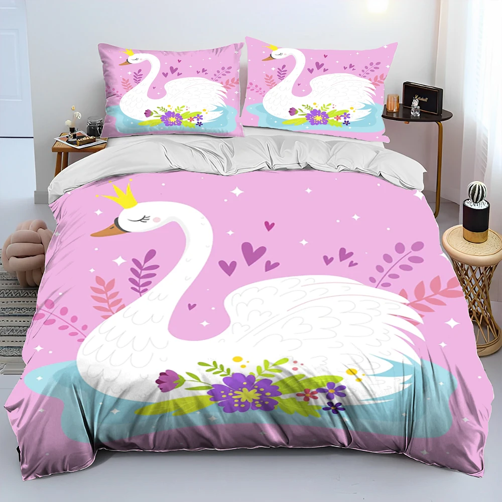 Imagem -04 - Cartoon Swan Princesa Consolador Conjunto de Cama para Crianças Capa de Edredão Cama Colcha Fronha Rei e Rainha Tamanho Presente Bonito hd