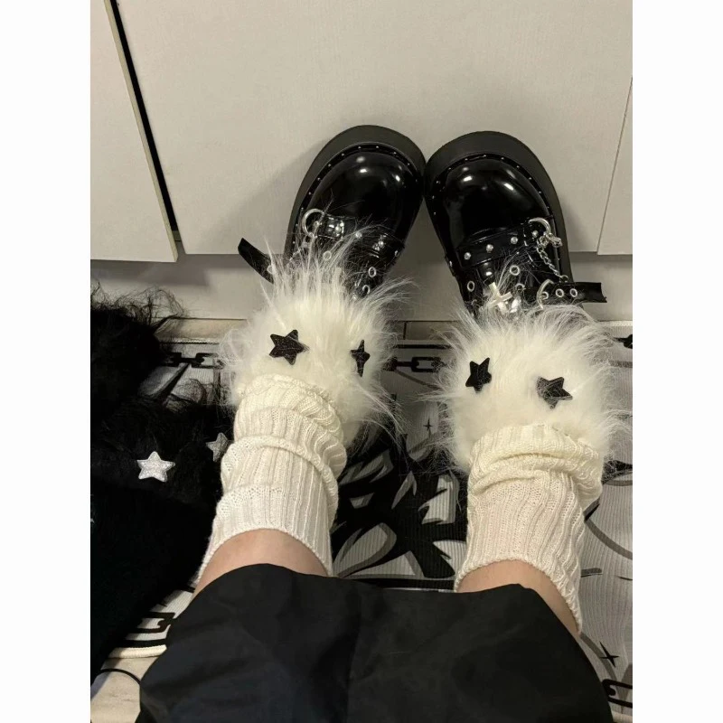 Y2k-Botas de calcetín apilables con forma de estrella esponjosa, calcetines de media pierna, mallas versátiles de moda de otoño e invierno, manga de pierna gótica Harajuku
