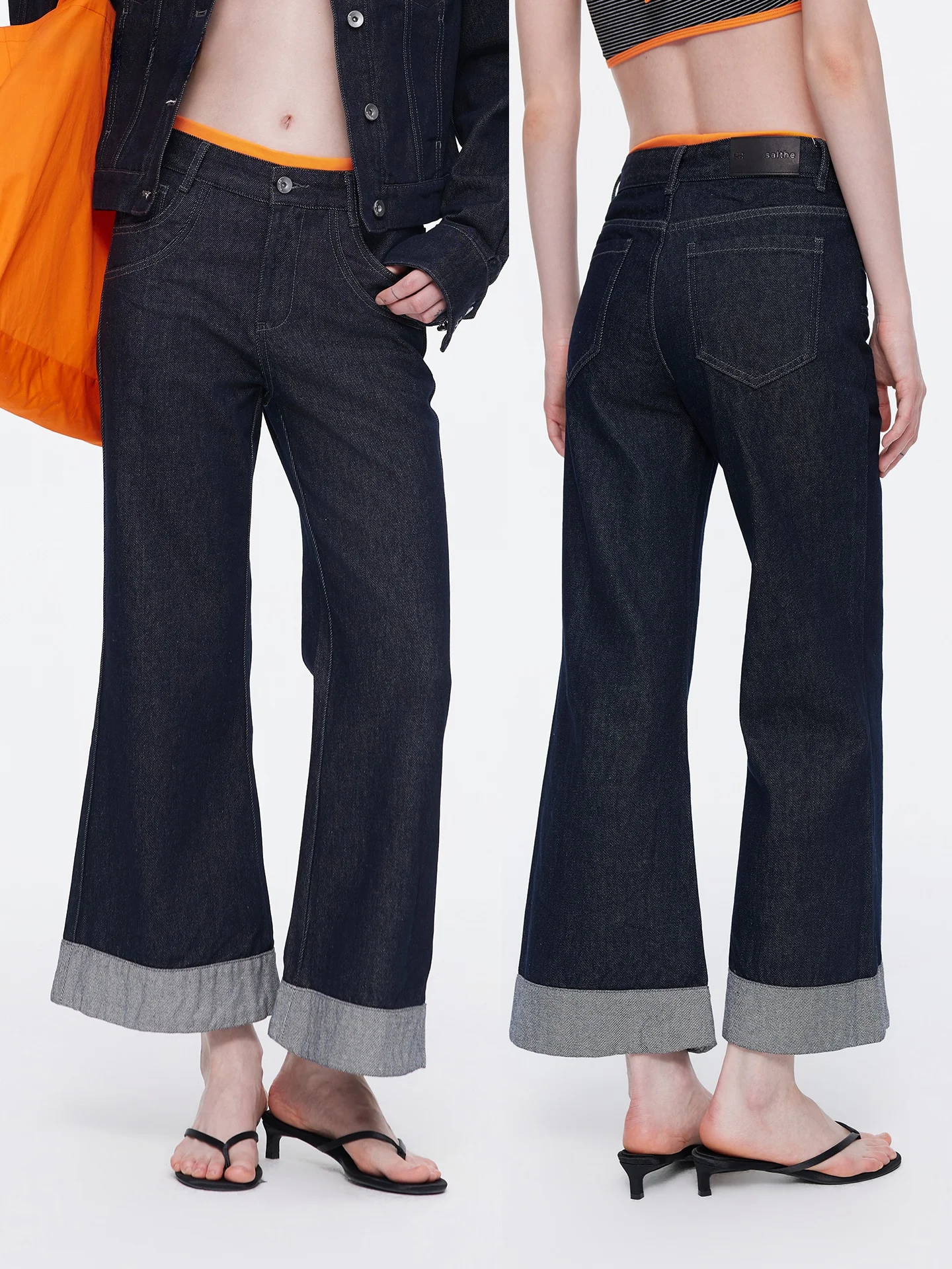 

SaltHe Vintage Original Denim Color Women's Jeans Spring New Sle Contrast Color Cuffed Bright Line Micro Flared Nine-Piece ...