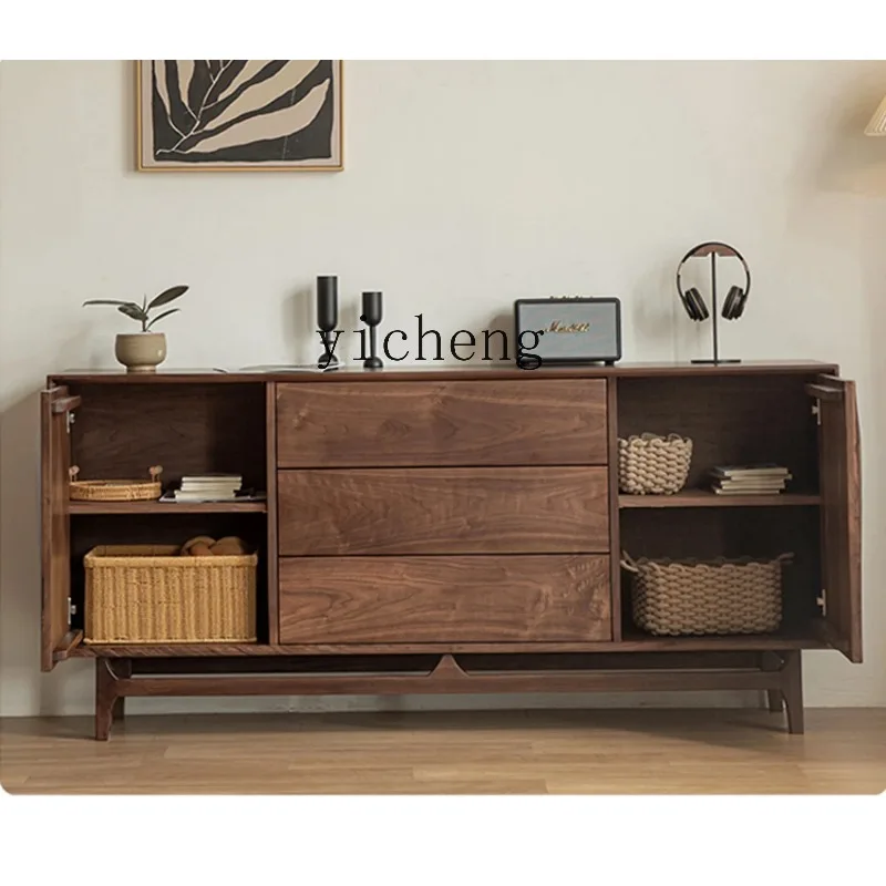 Furniture Retro Solid Wood Dining Side Cabinet Bedroom Living Room Entrance Cabinet Cherry Wood LockerD24