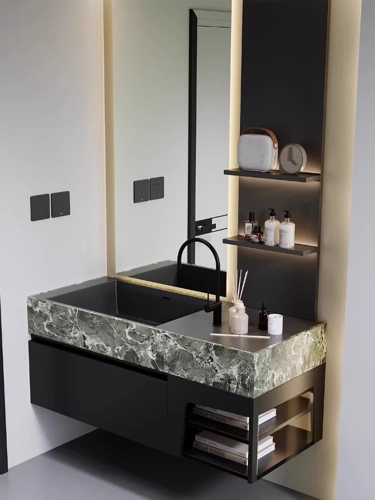 

Черная каменная раковина из цельного монолитного материала для ванной комнаты, бесшовная раковина-умывальник