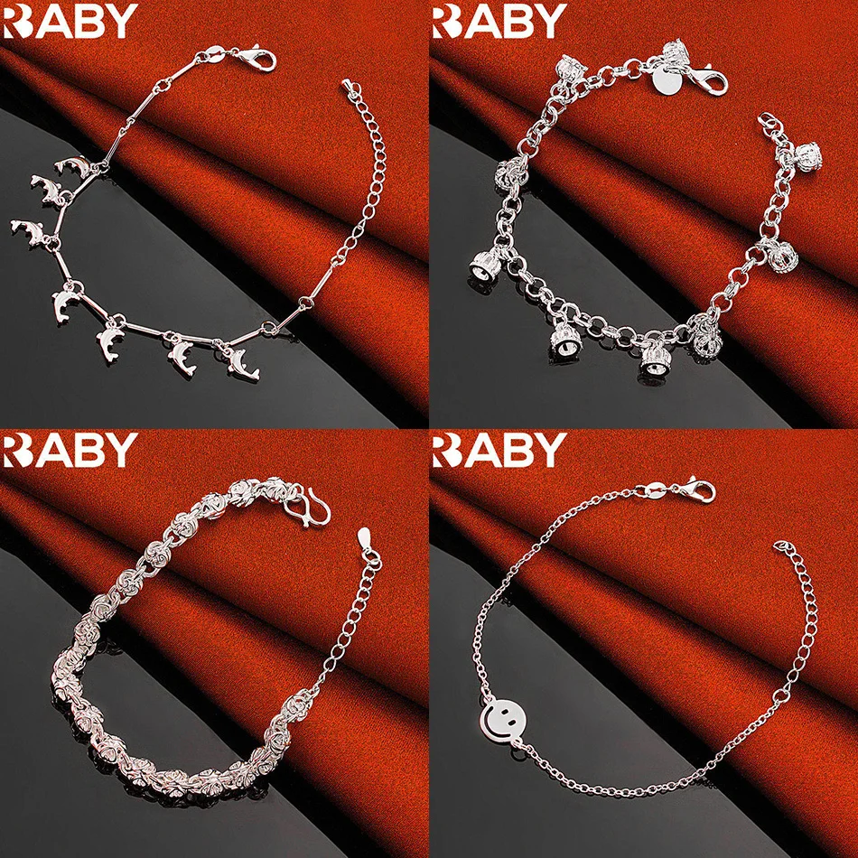 

URBABY 925 Sterling Silver Bracelet For Women Men Fashion Jewelry Charm Grace Noble Wedding Accessories