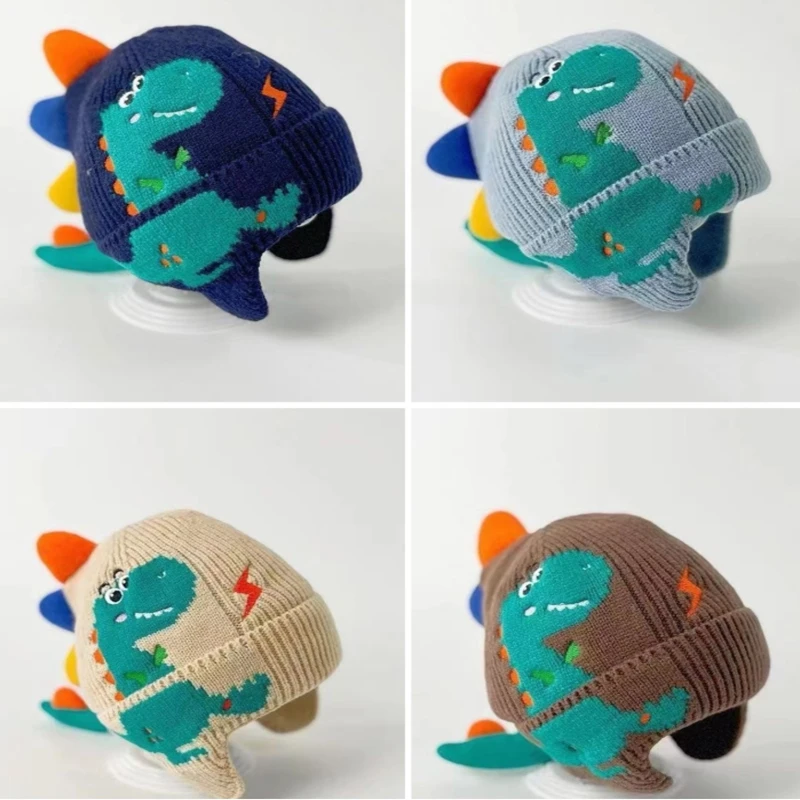 New Winter Warm Knitting Hat Autumn Kids Girls Boys Children Ear Protection Outerdoor Toddler Thickened Dinosaur Earmuffs Caps