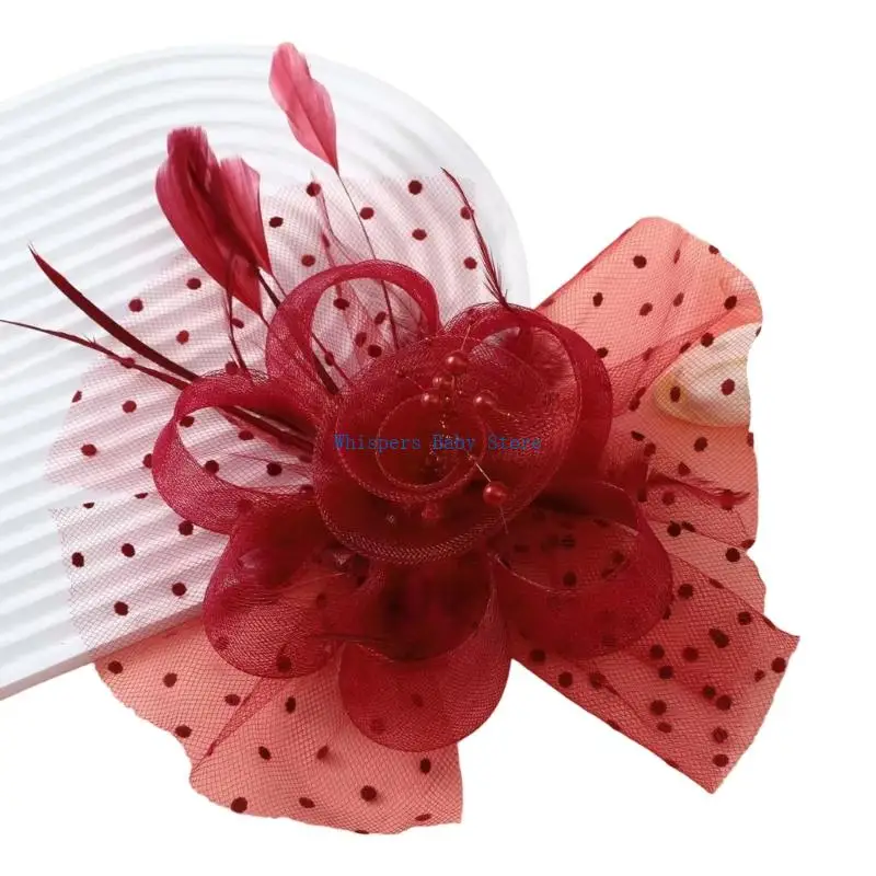U90E Trendy Feathered Flower Fascinator Hat Headwear For Prom Cocktail Party