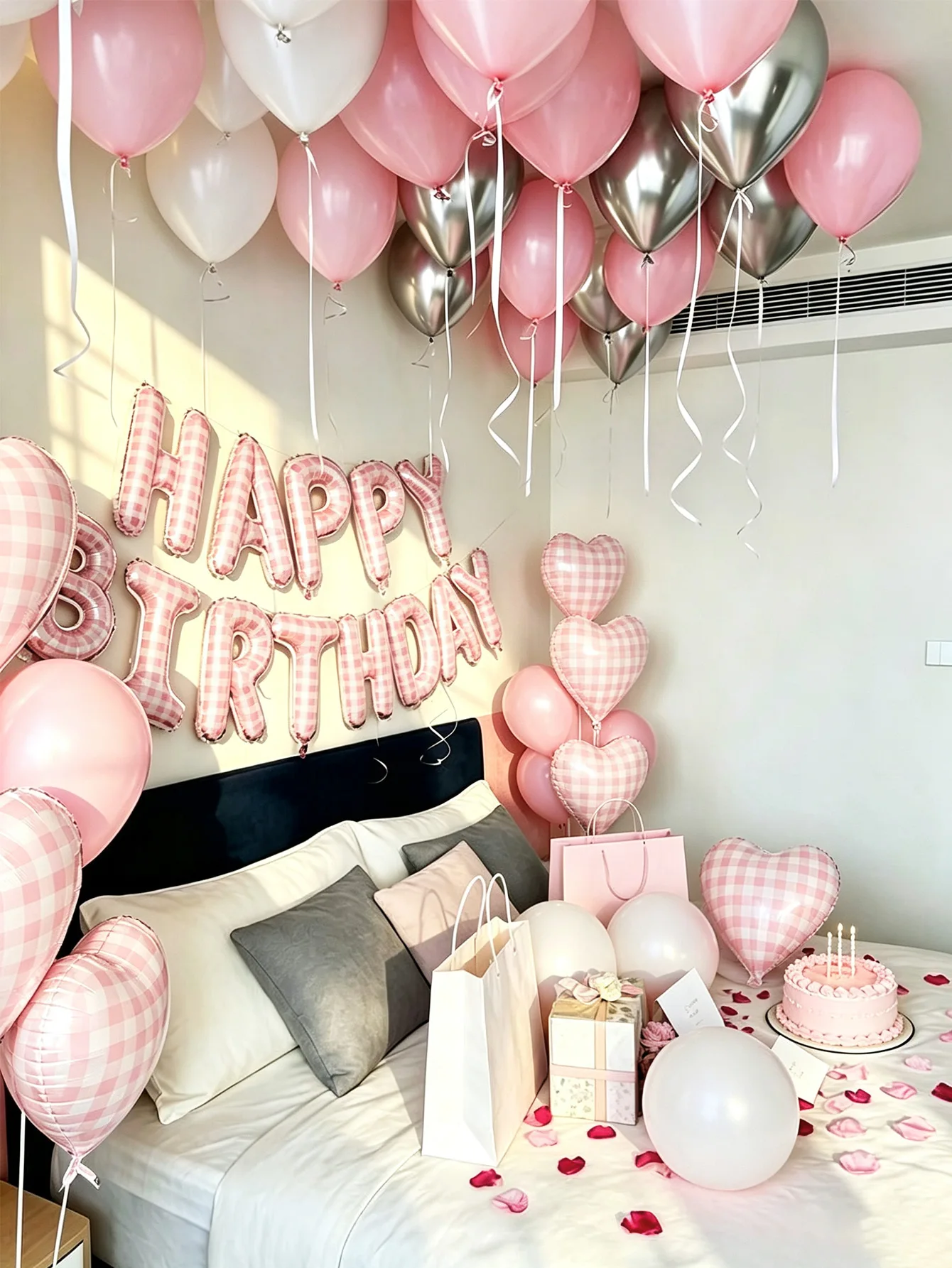 49pcs Pink birthday balloon set, suitable for birthday decorations, family party backdrops, coming-of-age ceremonies, etc.
