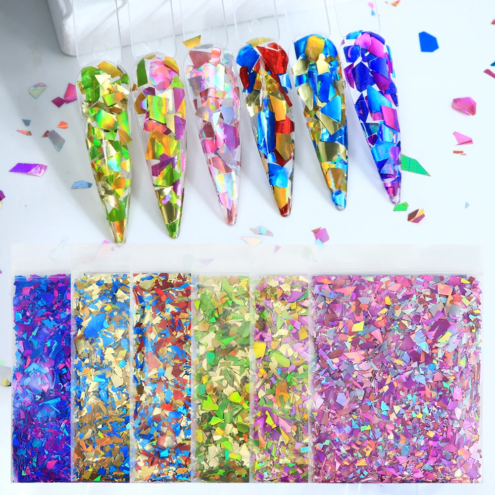 10g Holographic Irregular Glitter Flakes Nails Art Accessories Shiny Fragment Sequins For Manicure Decoration Shiny Nail Charms