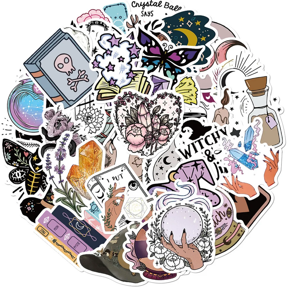 

10/30/50/100pcs Cartoon Bohemian Magic Witch Potion Stickers Vintage Gothic Art Graffiti Decals Guitar Scrapbook Phone Sticker