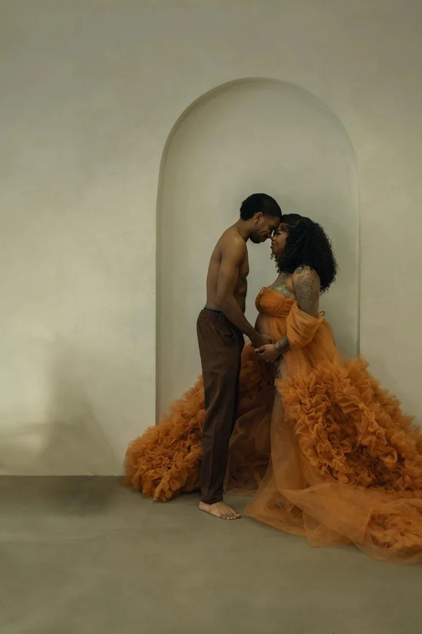 Uma linha laranja vestido de maternidade para photoshoot babados longos vestidos de fotografia para mulheres grávidas vestidos de chuveiro de bebê personalizados