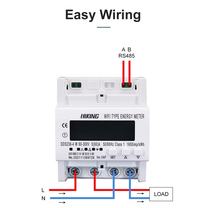 60A 90-300V TUYA Single Phase WIFI Smart Energy Meter Monitoring Circuit Breaker With Voltage Current Protection RS485