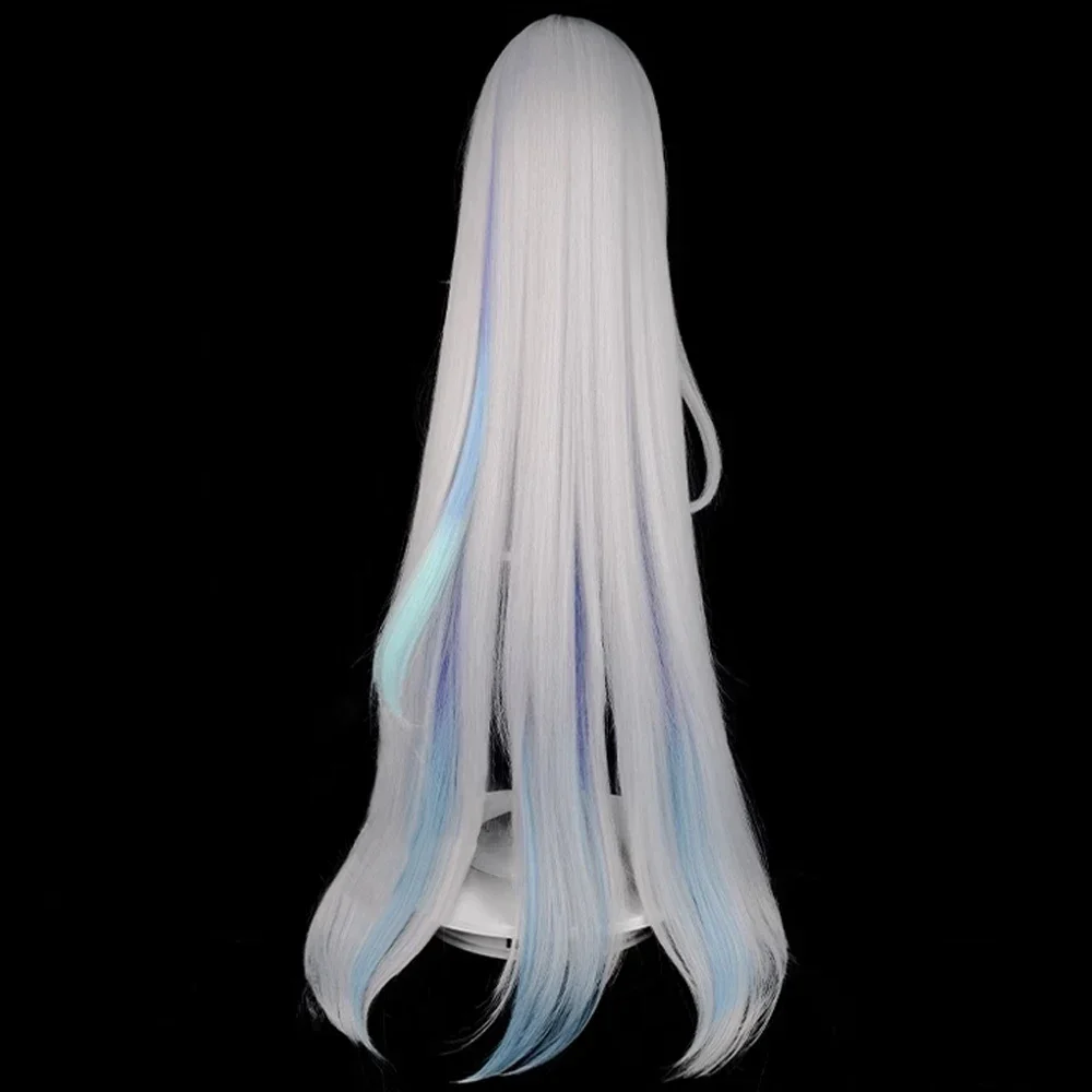 Genshin Impact Skirk Wig Synthetic Long Straight Ombre White Blue Blend Fluffy Game Cosplay Hair Wig For Party