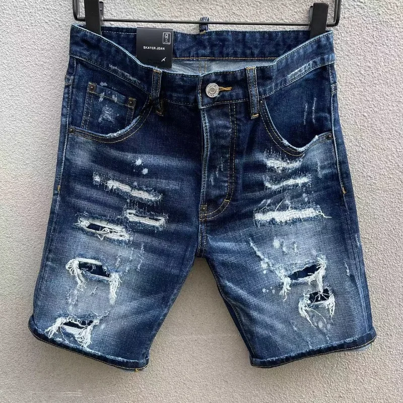 Style de rue italien nouvel été hommes bleu déchiré Denim Shorts mode mâle Denim jean Shorts droit décontracté jean taille 38