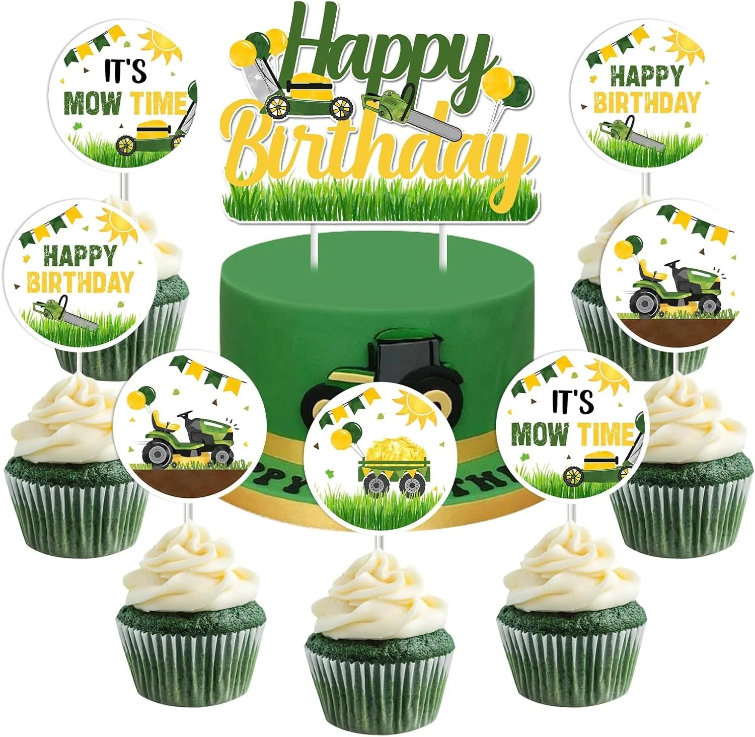 Sursurprise Mower Birthday Cake Card Set Green Tractor Farm Themed Birthday Party Decorations