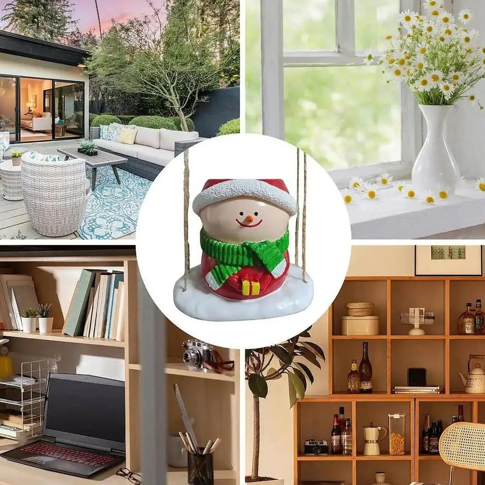 سوينغ رجل الثلج زارع معلقة اناء للزهور الإبداعية لطيف ثلج تمثال عيد الميلاد #4