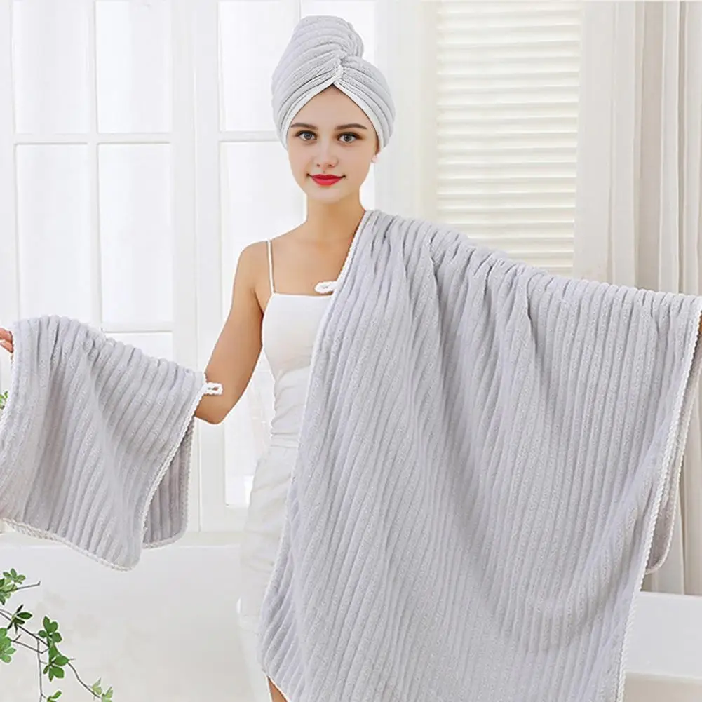 High-quality Bathing Experience Towels 3pcs Absorbent Bath Towel Set Coral Velvet Shower Wrap Lint-free Hair Drying Hat Soft