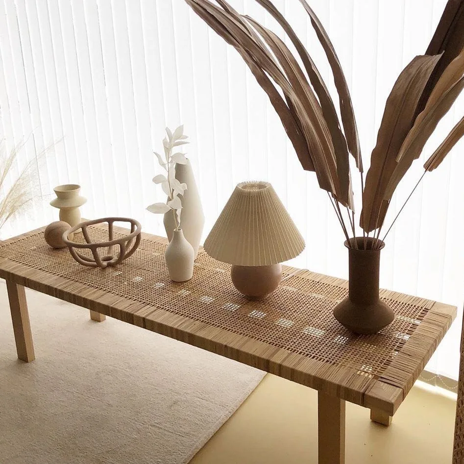 

Customizable ins Solid wood rattan long ash wood shoe change real rattan long coffee table real rattan homestay bedside stool
