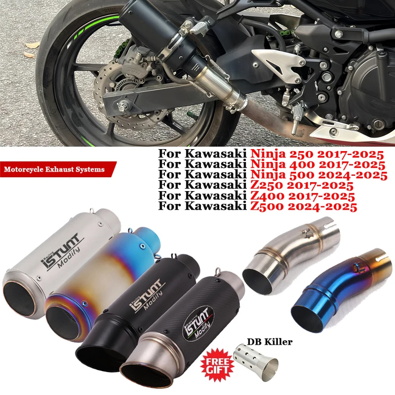 

Для Kawasaki Z500 Z400 Z250 Ninja 500 400 250 EX400 2017-2025 мотоциклетная выхлопная труба среднего звена, глушитель Moto DB Killer