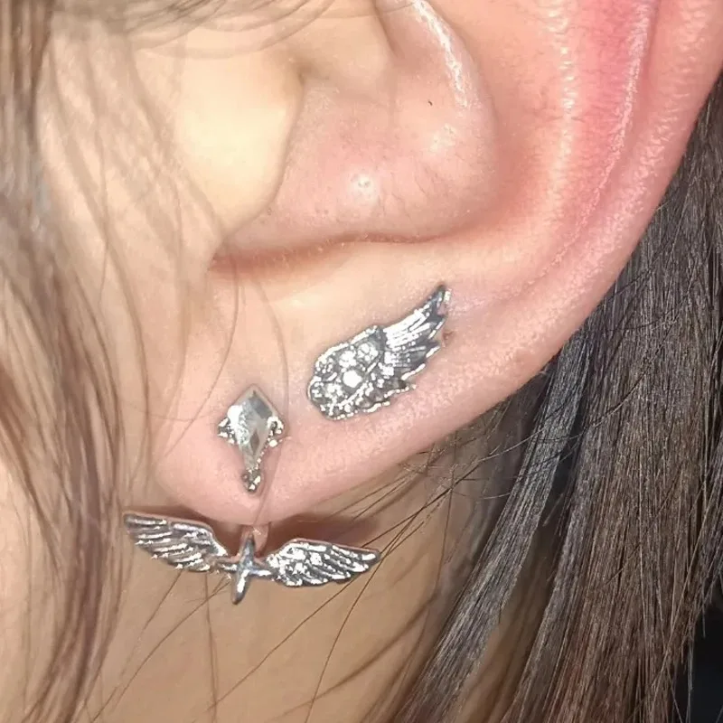 1Pcs Niche New Design Angel Wings Earrings Y2K Cool and Fashionable Rear Hanging Zircon Earrings for Women Jewelry 2026 Gifts