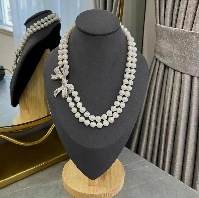 

gorgeous two strands 8-9mm 9-10mm south sea white pearl necklace 18"
