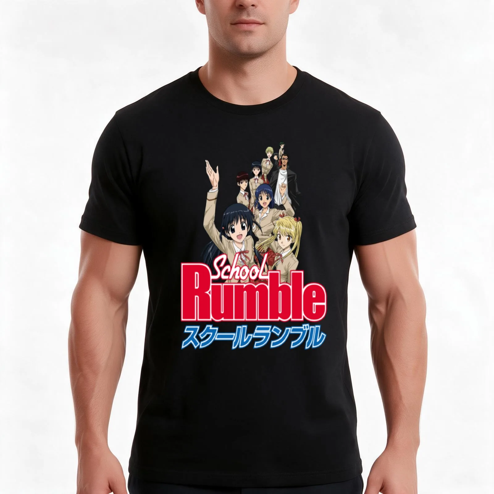School Rumble T-Shirt, Summer Casual Cotton Tee, Oversized Streetwear Tops, Vintage Graphic Print, Loose Fit Short Sleeve