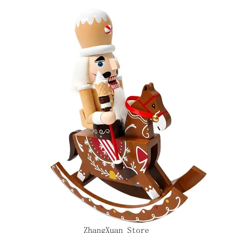 Nussknacker-Statue aus Holz mit Lebkuchen, Schaukelpferd, Weihnachtsgeschenk, 3 x – Detail 4