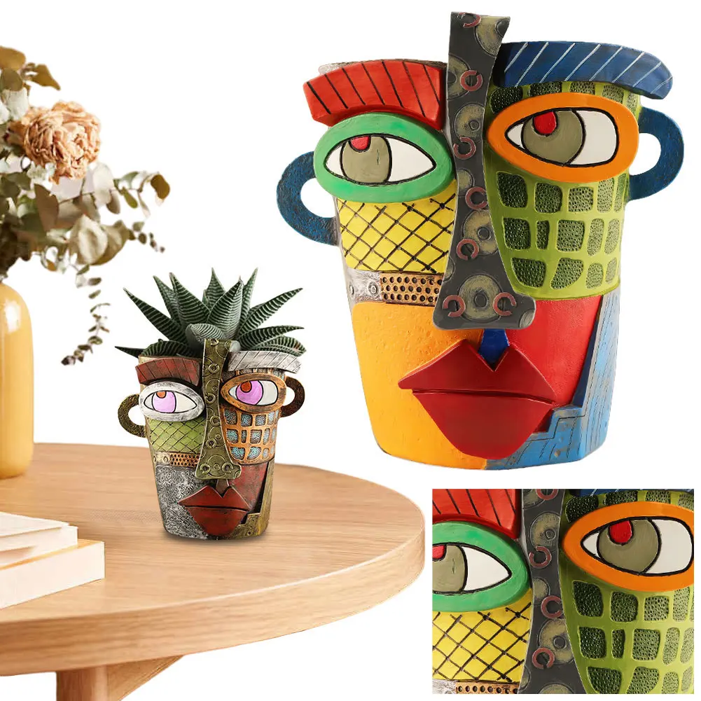 Resin Abstract Beauty Face Flower Pot Abstract Face Flower Pot Colorful Face Abstract Planter for Plant Lover Gift