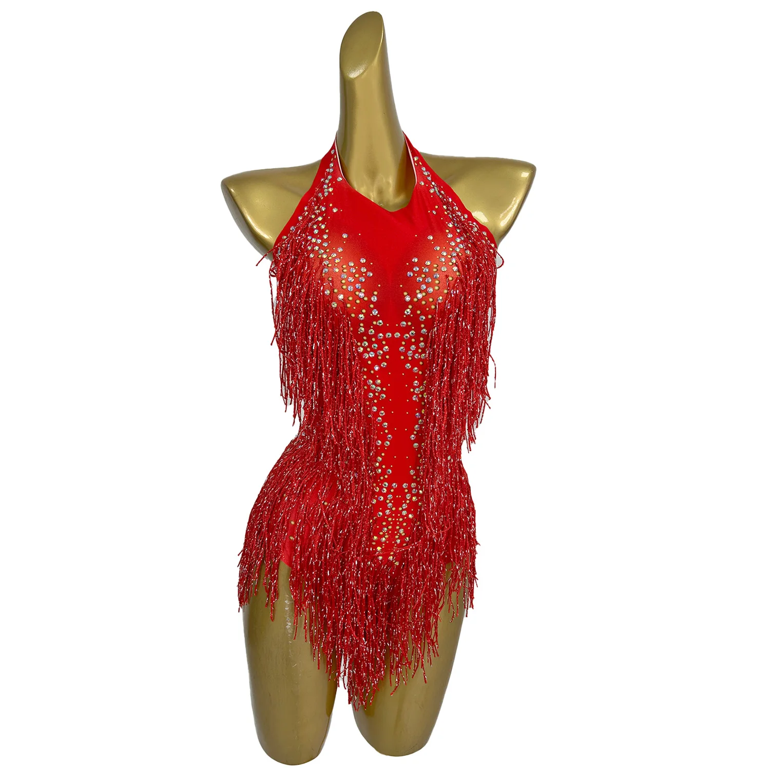 Sparkly Red Tassel Leotard Rhinestones Bodysuit Women Stage Dance Performance  Wear Sexy Nightclub Prom Dancing Costumes Liusu