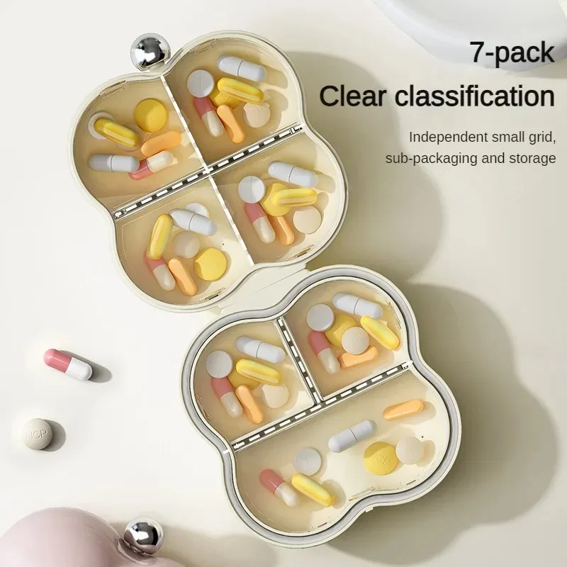 7-Day Portable Flower-Shaped Pill Organizer Compact Medication Divider Box with Individual Compartments for Daily Use