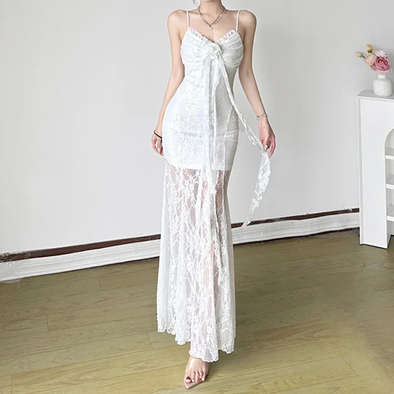 Französisches Kleid für Damen, elegantes, frisches Blumendruckkleid mit U-Ausschnitt, hoher Taille, A-Linie, Netz-Patchwork-Kleid mit Fischschwanzrock im Feenstil