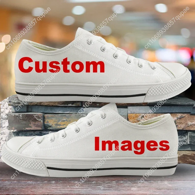 Custom Shoes Customized Images Logo Women Fashion Canvas Shoes Ladies Low Top Lace-up Vulcanized Flats Female Dropshipping DIY