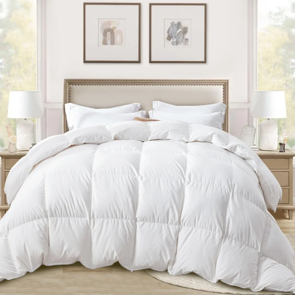 Ultra-Soft Down Feather Comforter ,Luxurious Hotel Collection Fluffy Duvet Insert for All Season,Medium Weight with Corner Tabs