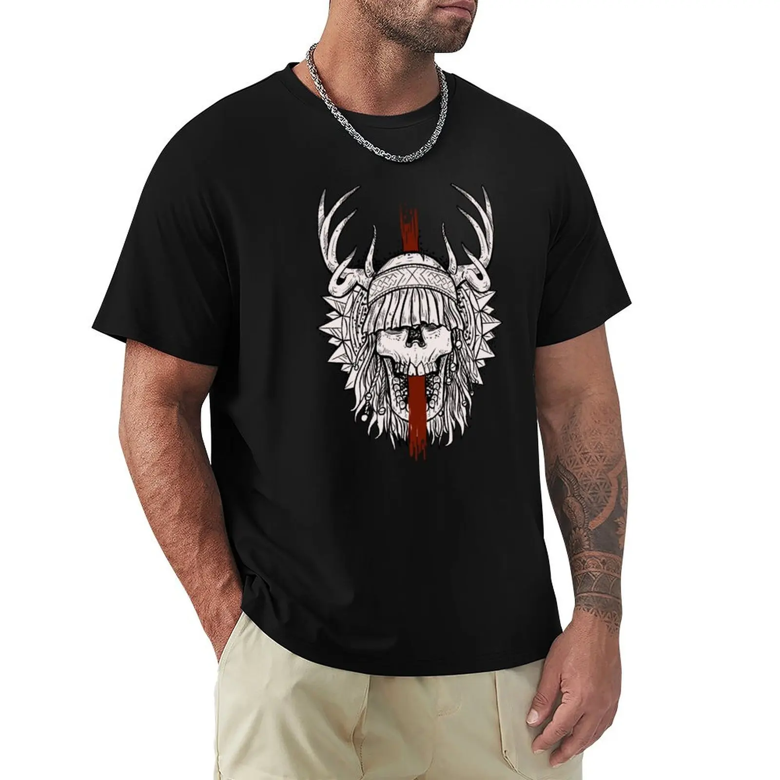 

Heilung shaman skull T-Shirt plus size clothes funny meme t-shirts cute clothes anime Men's t-shirts