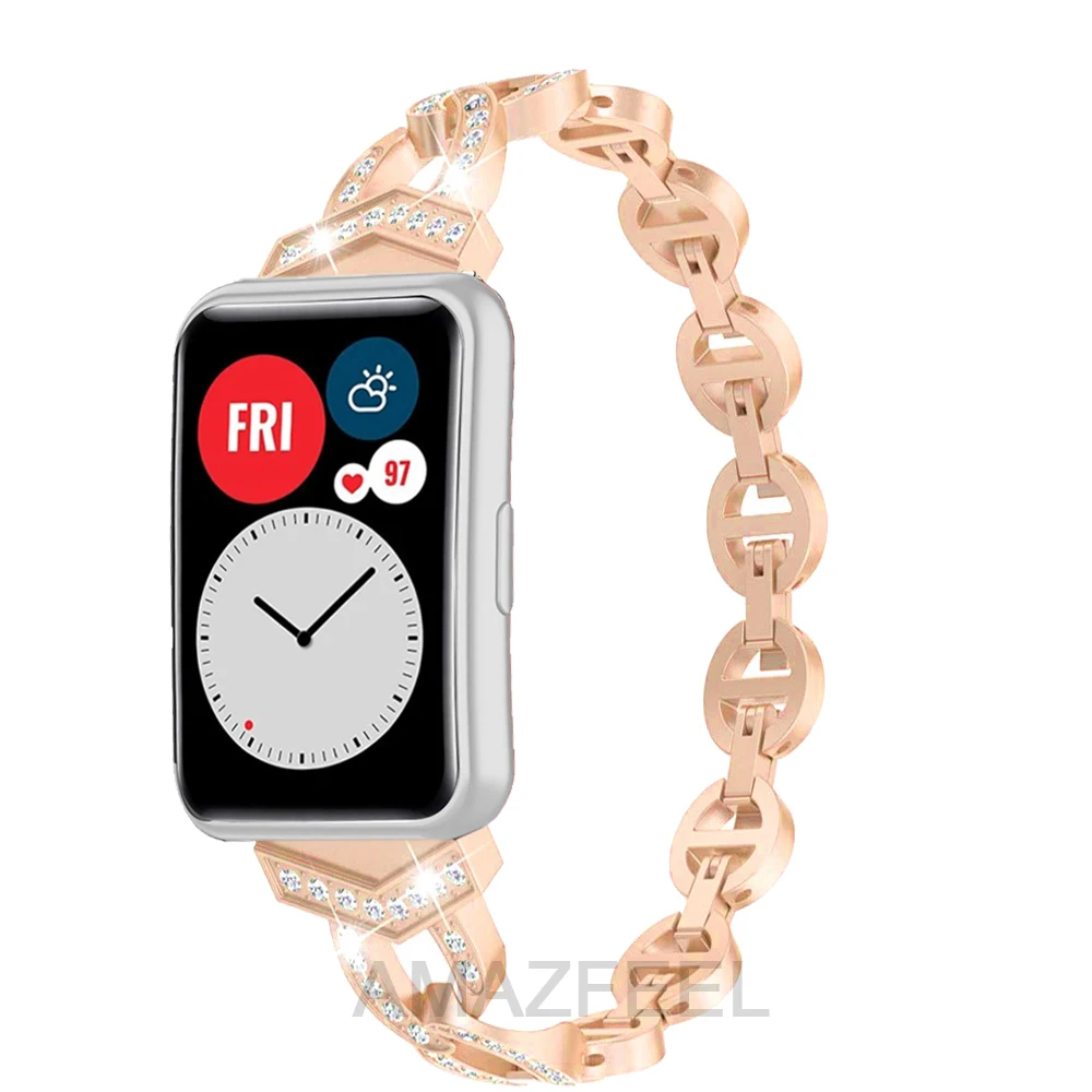 حزام (Band) ساعة لهواوي صالح حزام الماس معدن الفولاذ المقاوم للصدأ الفرقة سوار هواوي ساعة تناسب 2 الأشرطة Correa الملحقات