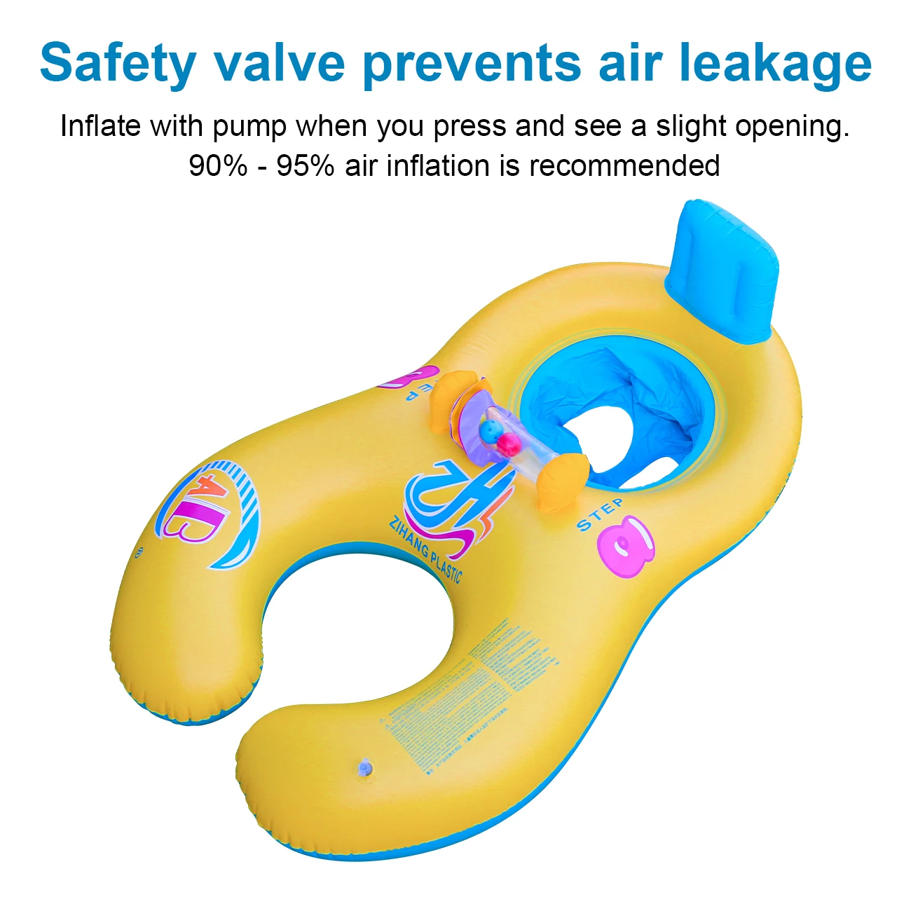 1PC 풍선형 2인용 수영 링, 등받이가 있는 풀 플로트, 수영장 및 해변용 2인용 플로팅 튜브