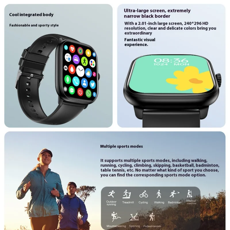 Y80-reloj inteligente deportivo resistente al agua, pulsera con llamadas, Bluetooth, frecuencia cardíaca, oxígeno en sangre, pantalla grande de 2,0 pulgadas, 2024