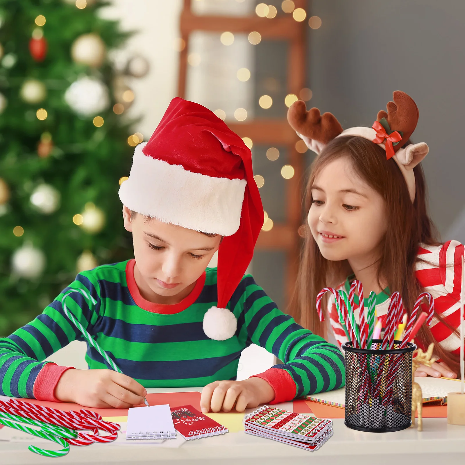 12 Pcs Christmas Pen Bulk Holiday Pens Modeling Cheistmas Plastic Candy Cane Shape Shaped Stationery