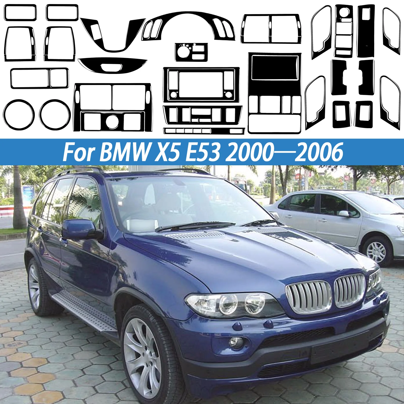 

For BMW X5 E53 2000-2006 Carbon Fiber Conditioning Panel Door Handles Center Console and Window Control Decorative Stickers
