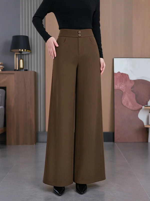 Stylish Wide Leg Pants Women's Loose Elastic Waist Midi Length Casual Trousers for Middle-Aged And Elderly Straight Cut