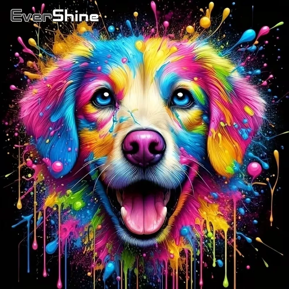 EverShine DIY Vollquadratische und runde Diamantmalerei, Hund, Tier, bunt, Diamant-Stickerei, Bild, Strass, Mosaik, Kunsthandwerk