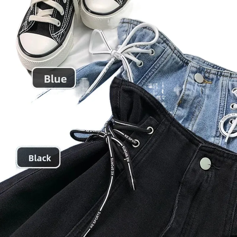 Venda quente de verão da temporada cintura alta perna larga jeans calças curtas femininas algodão jeans roll up design picante menina estilo coreano...