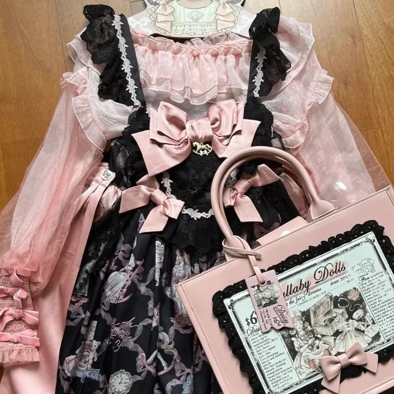 Vintage Sweet Pink Handbags for Women Classic Large Capacity Lolita Bow Shoulder Bag Teenage Girls PU Tote Bag Harajuku